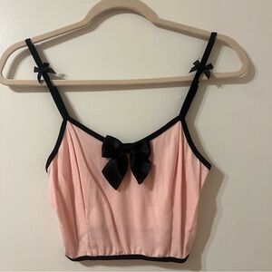 Pink and black cropped tank with bow detailing